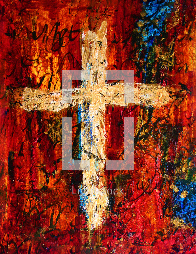 gold and cream cross painting on red and blue
- appropriate for printing on paper or canvas and framing 