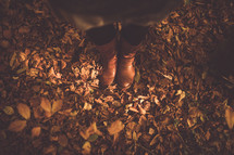 woman standing in fall leaves 