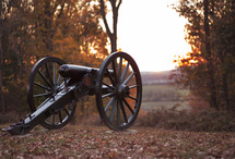 antique cannon in fall 