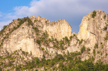 Steep Seneca Rocks Cliff with trees at Monangalea National Forest