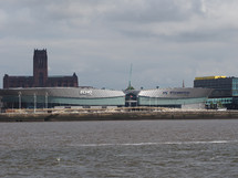 LIVERPOOL, UK - CIRCA JUNE 2016: Skyline view of the waterfront on River Mersey