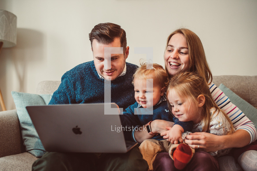 A family doing a video call to connect with family from a distance 