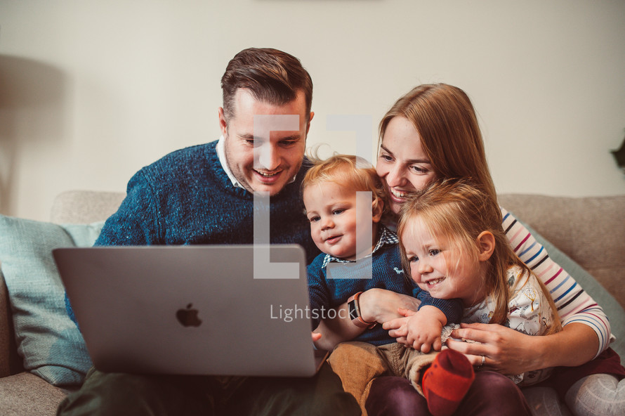 A family doing a video call to connect with family from a distance 