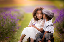 brother and sister portrait in a lavender field 