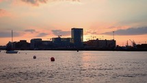 Sunset Over Dublin Docklands on the River Liffey, Ireland
