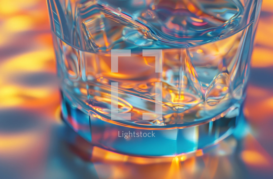 Details of colorful water in a glass. 
