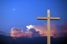colorful sky and cross and a star 
