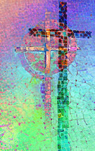 in the shadow of the cross art mosaic - combo of my cross artwork, AI input and further editing