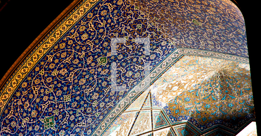detailed artistic paintings on a ceiling in Iran 
