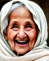 AI portrait of an elderly woman laughing like Sarah from the Bible