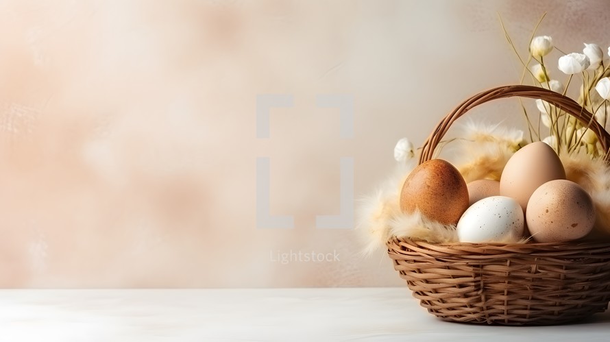 Eggs on Light Background With Copy Space