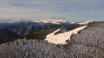 aerial view over a winter mountain landscape 