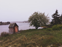 boathouse along a shore 