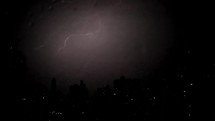 Lightning over the city. Real flashes of lightning over the city during a powerful thunderstorm. Lightning strikes on a dark night sky. 