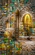 church - stained glass, mosaic, arches, stone