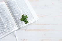 palm cross on a the pages of a Bible 
