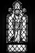 stained glass window in black and white 