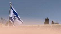 Flag of Israel on flying above the Western Wall