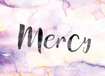 word mercy on watercolor background 