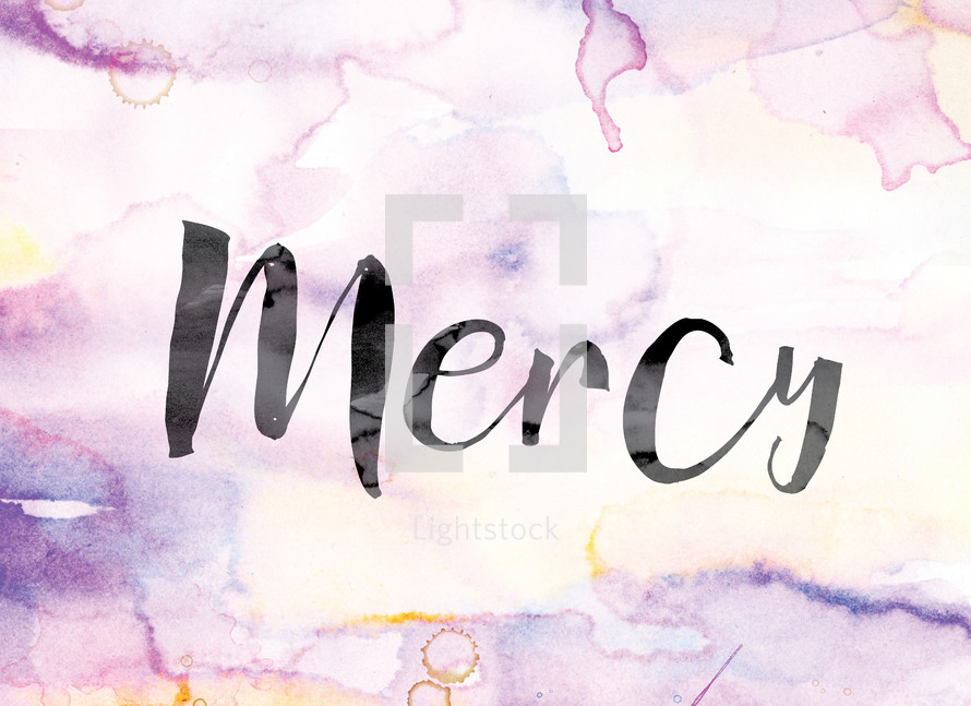 word mercy on watercolor background 