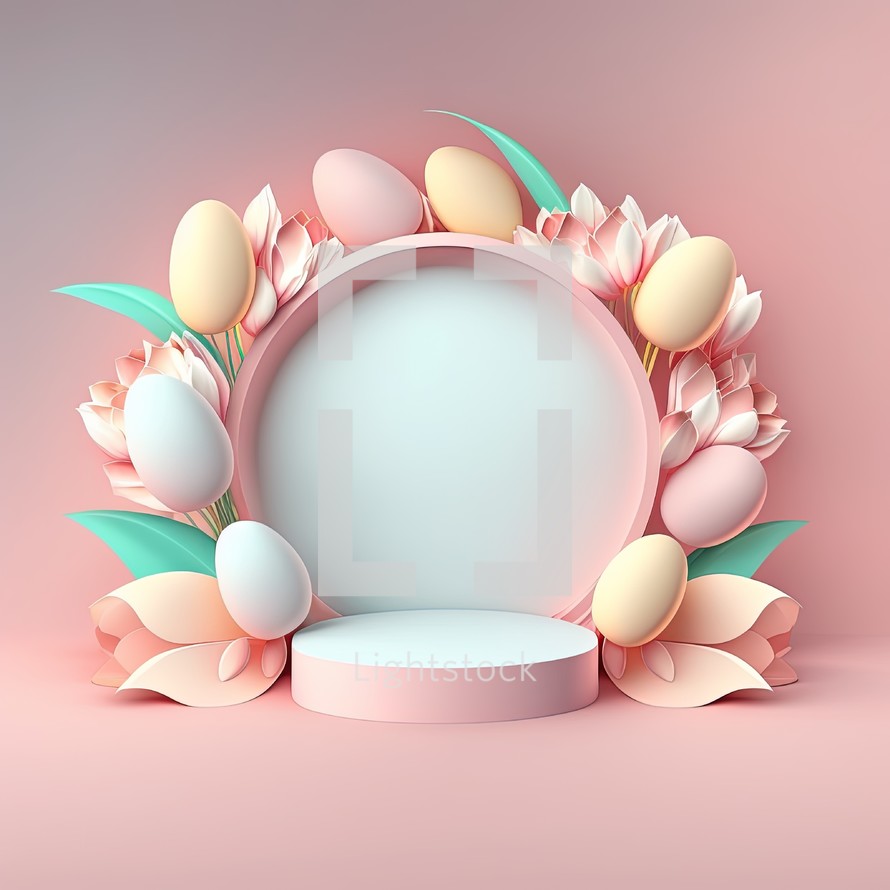 Easter Celebration Podium with 3D Eggs Decoration
