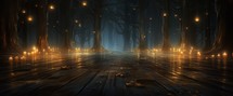 Dark forest with glowing trees. 3d render illustration. Halloween concept
