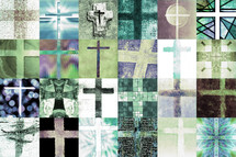 cross paintings grid in turquoise and green