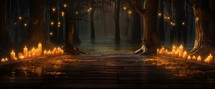 3d rendering of a halloween forest with a path and candles