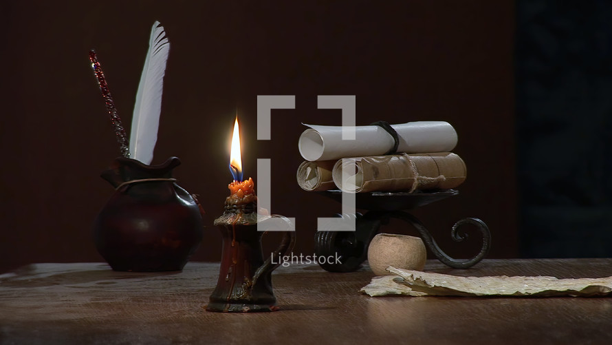 Old letter - scrolls by candlelight
