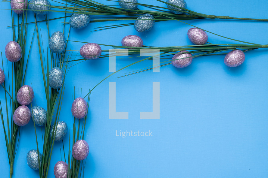 Easter egg branches on blue 