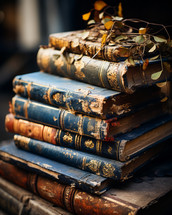 Closeup of old worn books