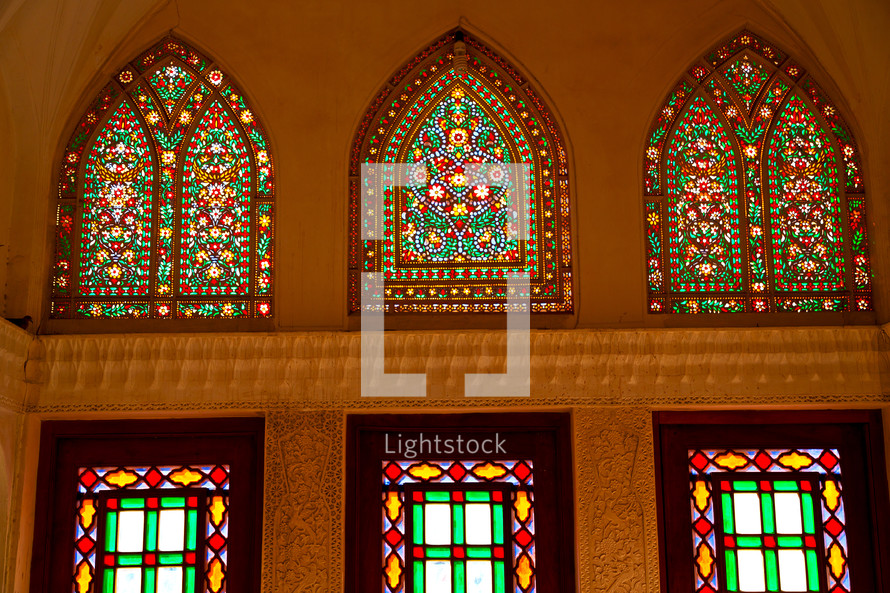 stained glass windows in a mosque in Iran 