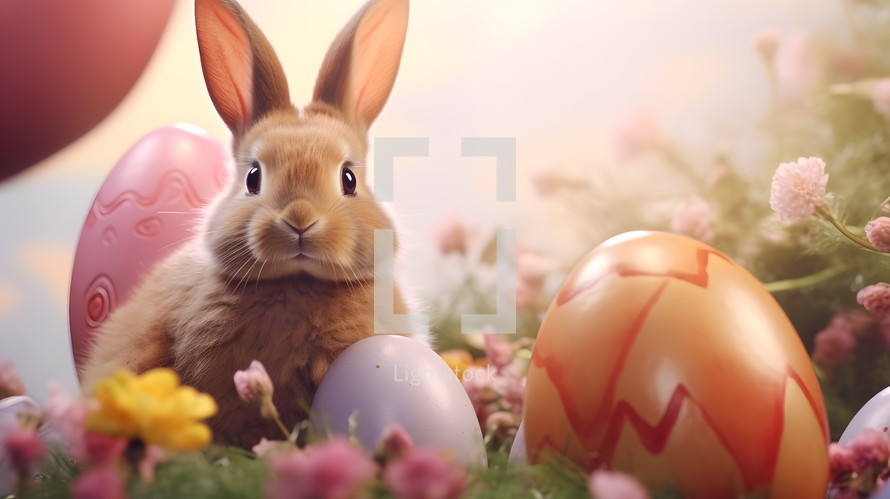 Rabbit and easter eggs