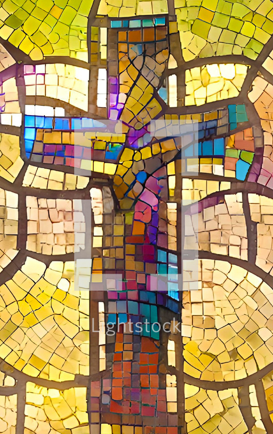 stained glass mosaic cross - combo of my cross artwork, AI input and further editing