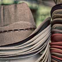 stacked burlap hats 