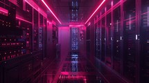 Purple Lights Inside A Server Room