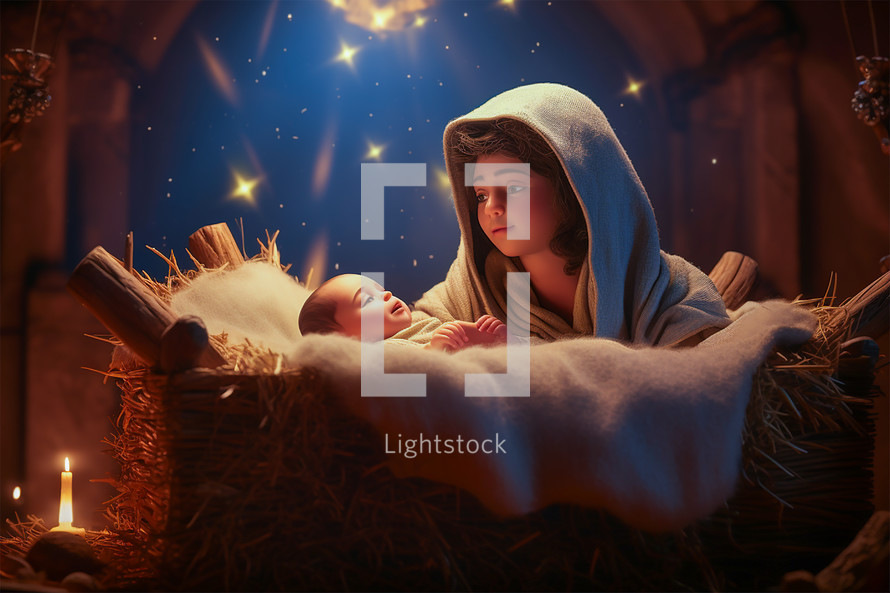 Animation of Mary and Baby Jesus laying in the manger
