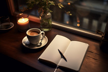 Bible Study Notebook on table with coffee