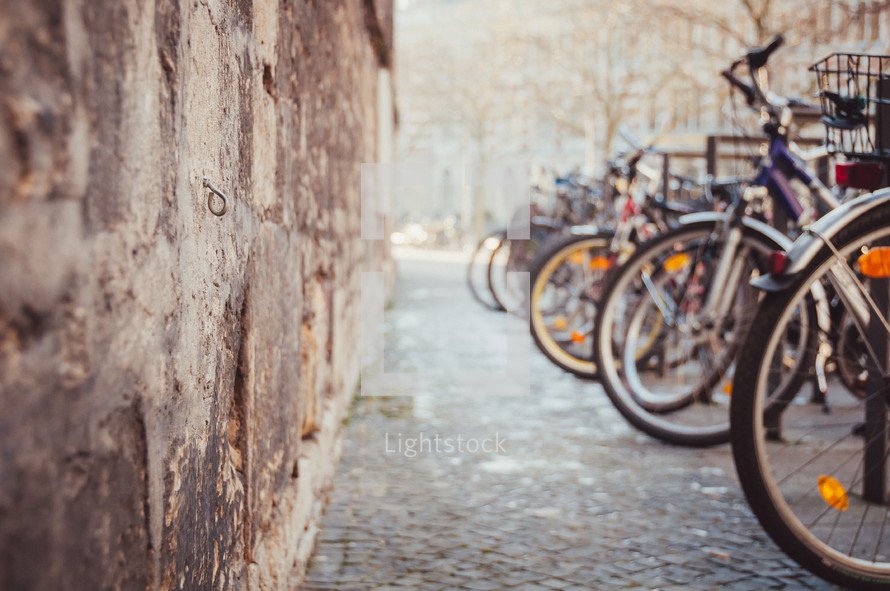 rows of parked bicycles in Germany