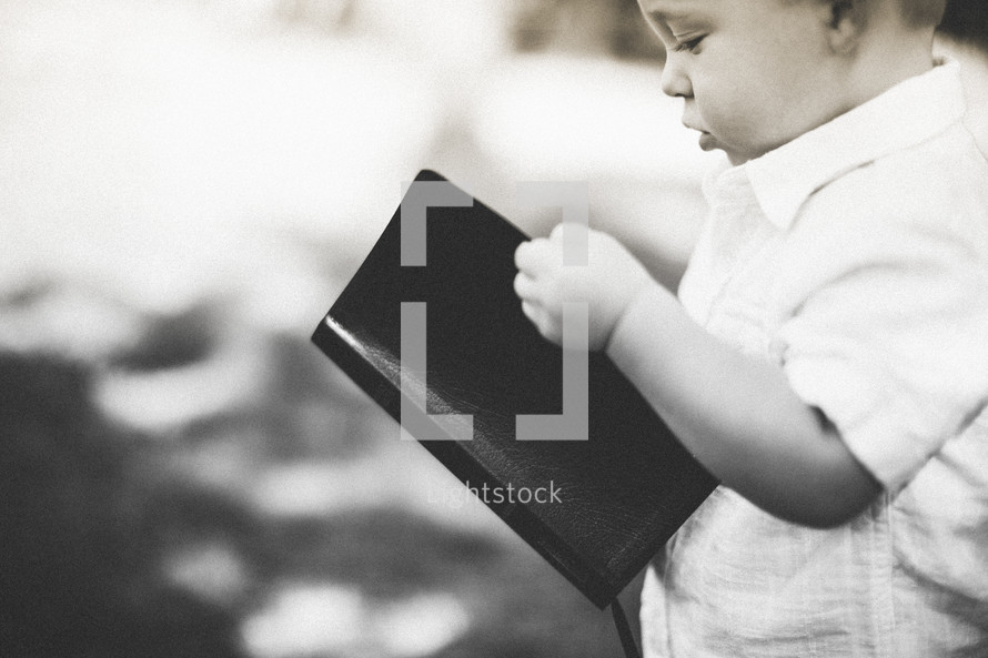 toddler holding a Bible
