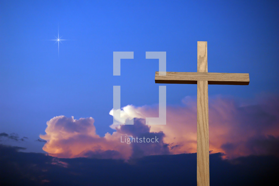 colorful sky and cross and a star 