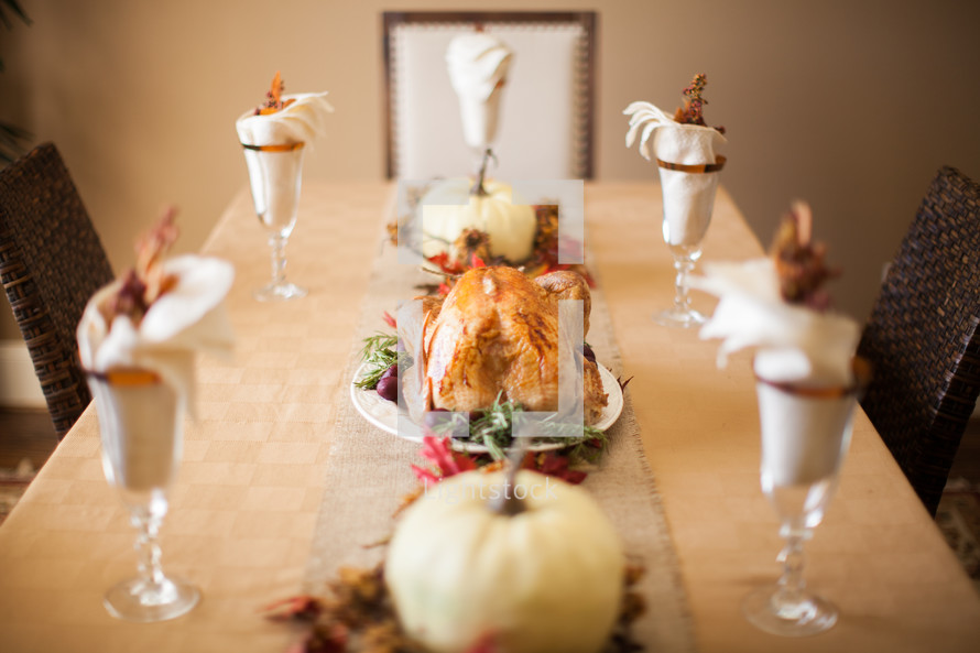 Thanksgiving turkey on a dinner table 