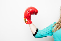 woman wearing boxing gloves