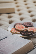 Bible and Thanksgiving cookies.