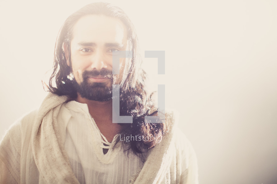 Jesus with a peaceful smile.