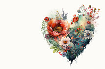 Watercolor Art of Heart with Flower in White Background
