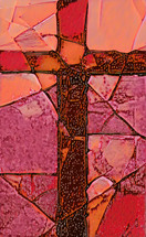 Red and pink stained glass cross - combo of my cross, AI input and further editing