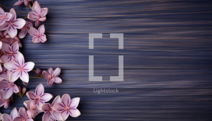 Bouquet of pink flowers on a wooden background. Place for text.