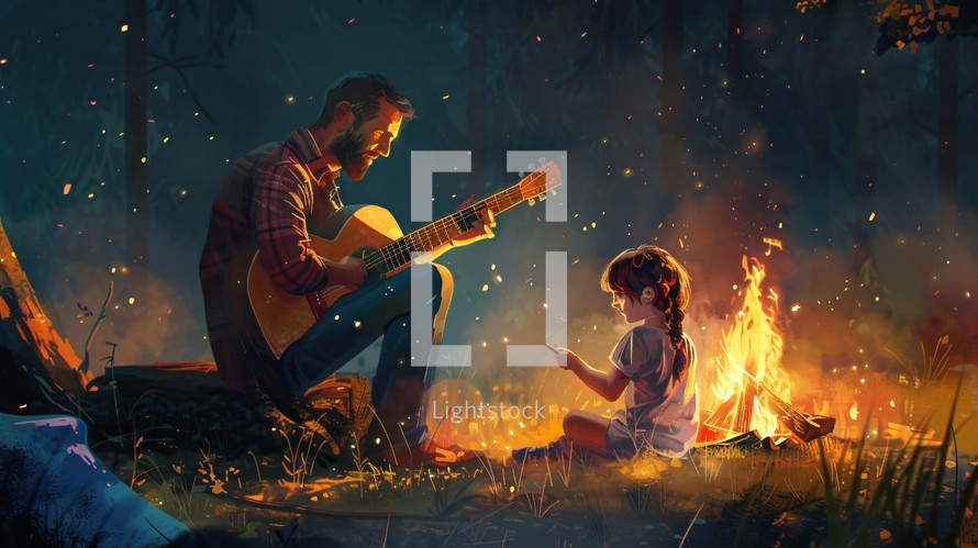 Father Playing Guitar For Her Daughter 