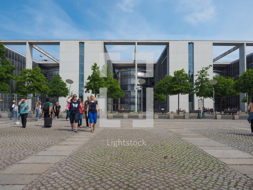 BERLIN, GERMANY - CIRCA JUNE 2019: Band des Bundes complex of government buildings near the Reichstag German parliament